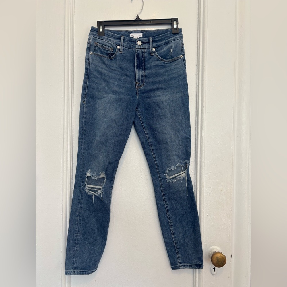 Good American Good Legs Distressed Skinny Jeans – Blue Wash, Size 6/28